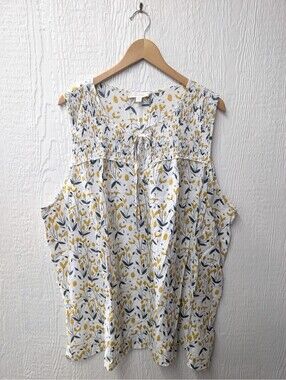 Susan Betro Weekend Yellow Floral Sleeveless Top Blouse Shirt‎ Boho Cottage 4X
